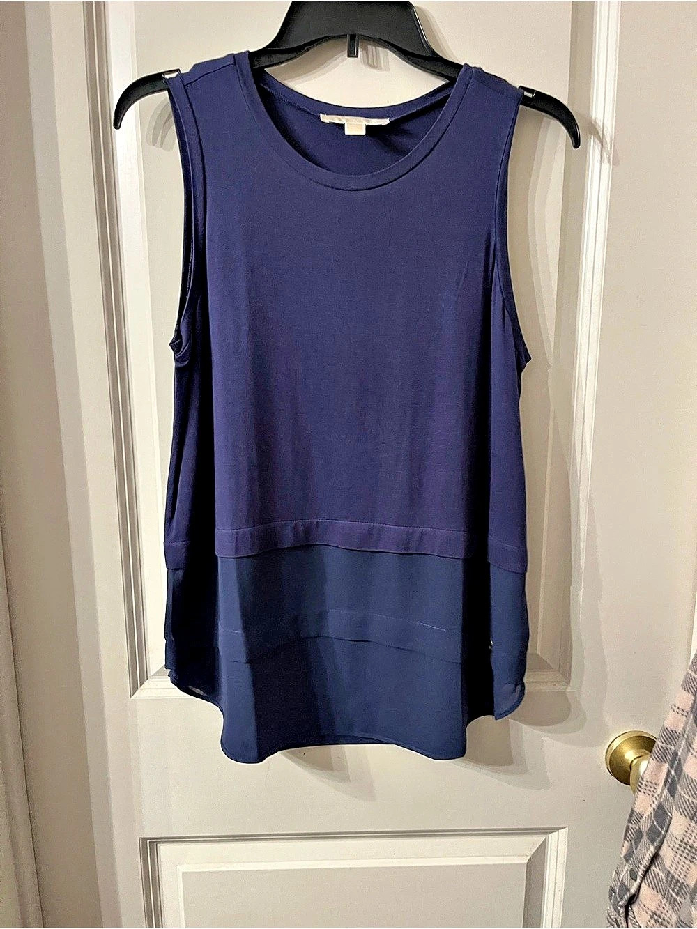Michael Kors Sleeveless Layered Hem Top in Blue Size Medium